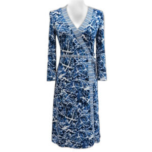 BCBG MaxAzria, Colorblock Blue and White Wrap Dress, Size S